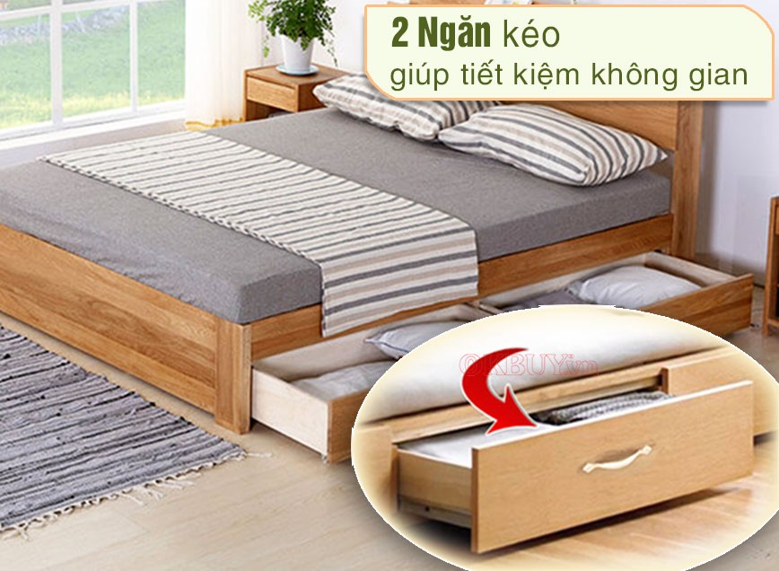 Giường ngủ gỗ công nghiệp MDF có 2 ngăn kéo lớn 1m2x2m