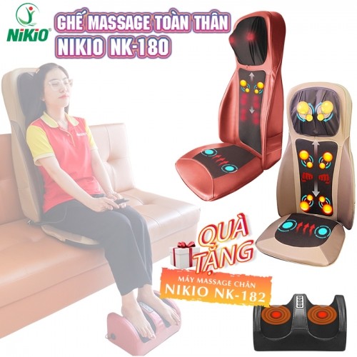 Ghế massage lưng, cổ, mông xoa bóp day ấn rung, nhiệt hồng ngoại Nikio NK-180 - Màu đỏ, nâu - Dùng được trên ô tô