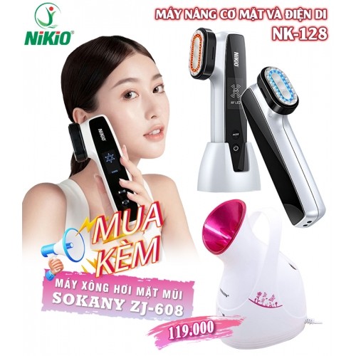 Máy massage mặt ion Nikio NK-128 - Đẩy tinh chất, nâng cơ, điện di tinh chất nóng lạnh RF
