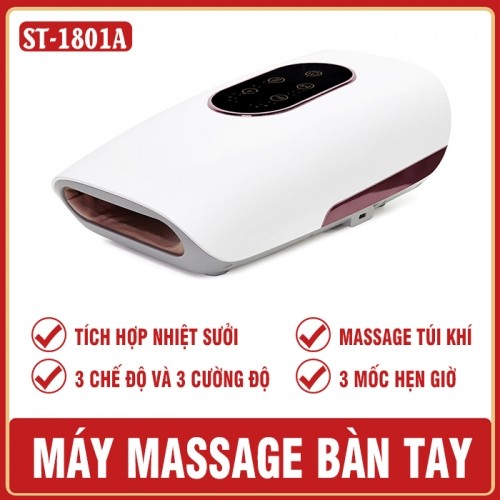 Máy massage bàn tay pin sạc ST-1801A, xoa bóp nén ép trị bằng áp suất khí và nhiệt nóng trị liệu tê tay, đau nhức mỏi bàn tay
