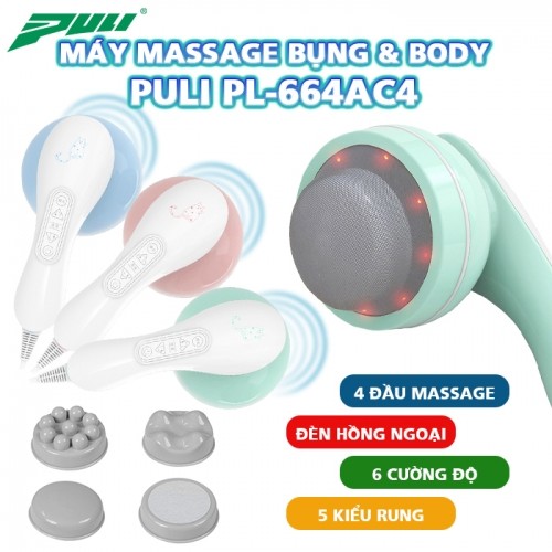 Máy massage cầm tay 4 đầu Puli PL-664AC4 - 5 kiểu rung, mát xa giảm mỡ và đau nhức toàn thân
