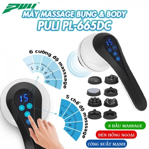 Máy massage cầm tay 8 đầu pin sạc Puli PL-665DC, mát xa giảm đau nhức toàn thân và giảm mỡ bụng