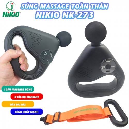 Máy (súng) massage giảm đau nhức toàn thân Nikio NK-273 - Kèm dây đai mát xa giảm đau nhức và giãn cơ cổ vai gáy, lưng, đùi, mông