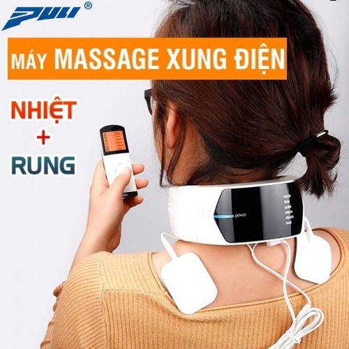 Máy massage cổ xung điện trị liệu miếng dán PULI PL-758 - Rung và Nóng, giảm đau nhức mỏi cổ, thoái hóa đốt sống cổ