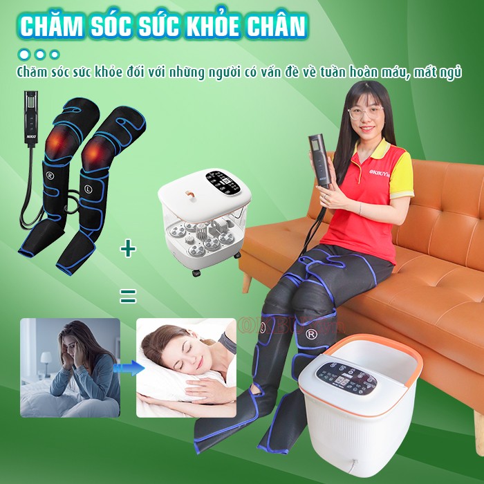 Bộ sản phẩm chăm sóc sức khỏe đôi chân - máy nén ép trị liệu Nikio NK-287 và bồn ngâm chân massage Nikio NK-195new ngủ ngon giấc hơn