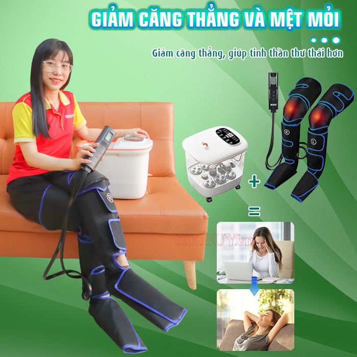 Bộ sản phẩm chăm sóc sức khỏe đôi chân - máy nén ép trị liệu Nikio NK-287 và bồn ngâm chân massage Nikio NK-195new giảm căng thẳng mệt mỏi