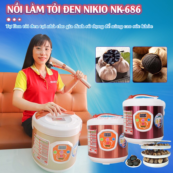 Bộ sản phẩm chăm sóc sức khỏe - nồi làm tỏi đen Nikio NK-686 và máy massage cầm tay Nikio NK-177 nồi làm tỏi đen nâng cao sức khỏe