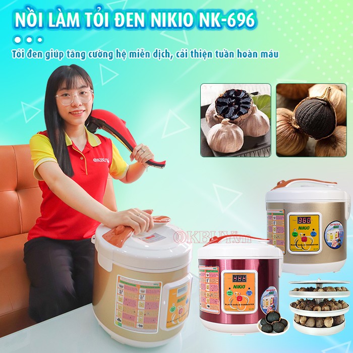 Bộ sản phẩm chăm sóc sức khỏe - nồi làm tỏi đen Nikio NK-696 và máy massage cầm tay Nikio NK-178 với nồi tỏi đen tăng cường tuần hoàn máu
