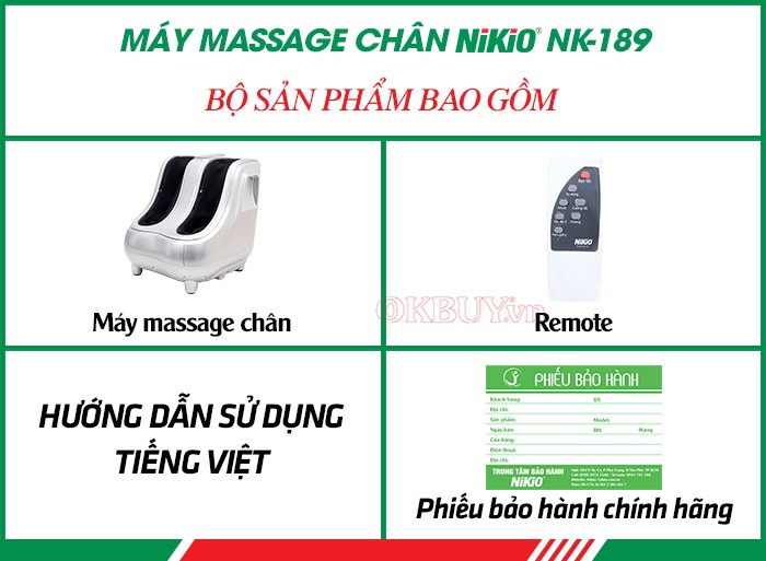  Bộ sản phẩm bao gồm của máy massage bàn chân và bắp chân 4D Nhật Bản Nikio NK-189