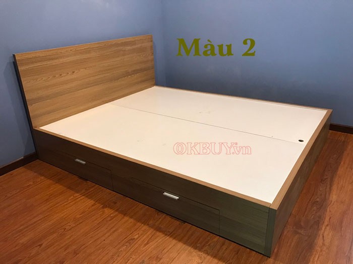Giường ngủ đơn gỗ MDF có 2 hộc kéo bên hông 1m2 x 2m
