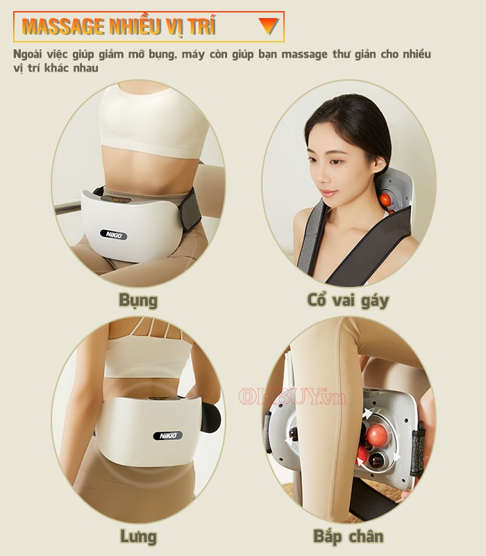 Máy massage bụng cao cấp massage nhiều vị trí Nikio NK-166DC