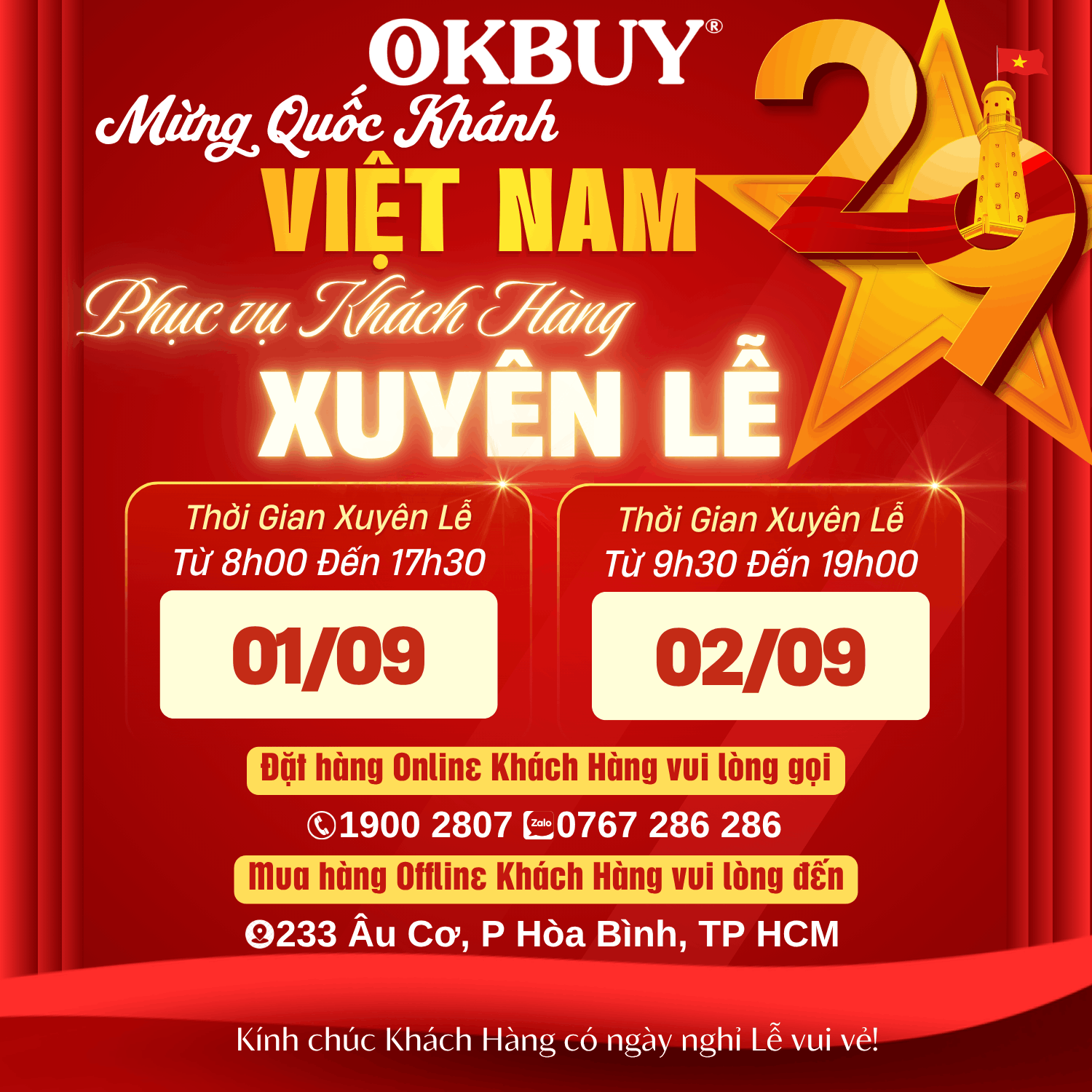 Lịch nghỉ lễ 2/9 okbuy