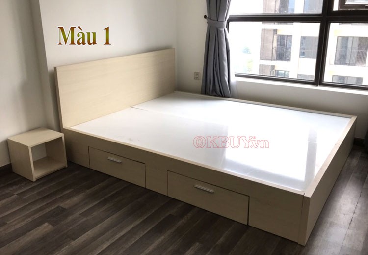 Giường ngủ gỗ công nghiệp MDF có 2 ngăn kéo nhỏ 1m4x2m