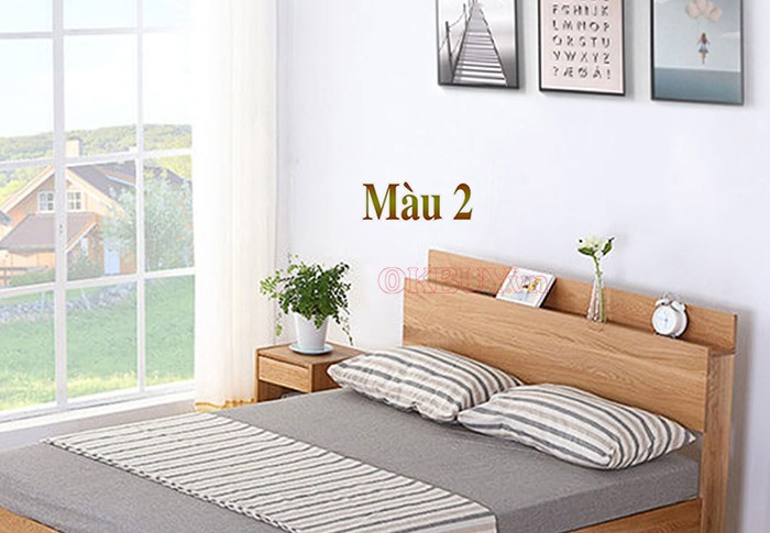 Giường đơn gỗ công nghiệp MDF có kệ đầu giường 1m4 x 2m