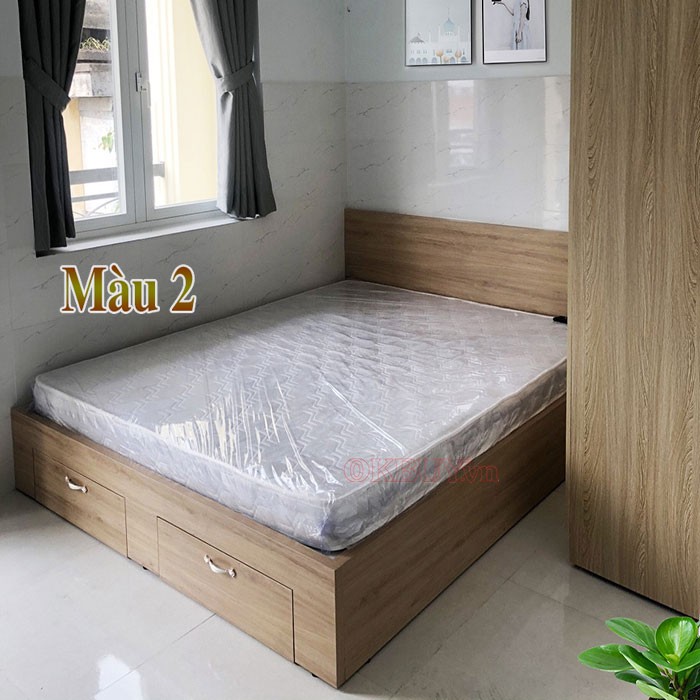 Giường ngủ gỗ công nghiệp MDF có 2 ngăn kéo ở cuối giường 1m6 x 2m