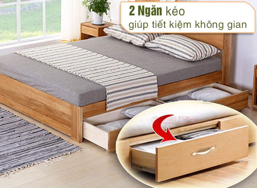 Giường ngủ gỗ công nghiệp MDF có 2 ngăn kéo lớn 1m6x2m