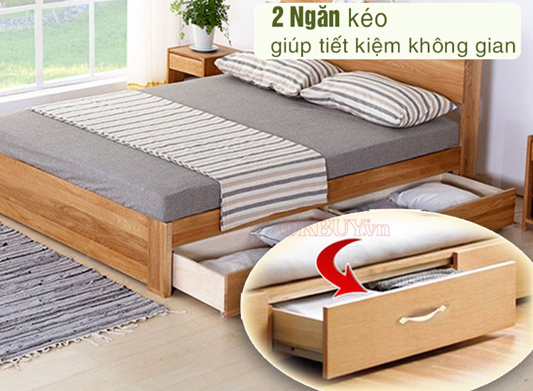 Giường ngủ gỗ công nghiệp MDF có 2 ngăn kéo nhỏ 1m6x2m