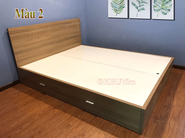 Giường ngủ gỗ công nghiệp MDF có 2 ngăn kéo nhỏ 1m6x2m