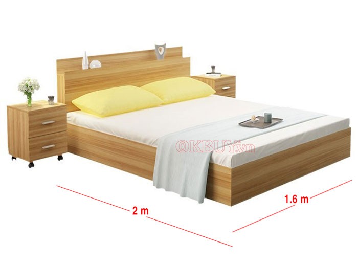 Giường ngủ gỗ công nghiệp MDF có kệ đầu giường 1m6 x 2m