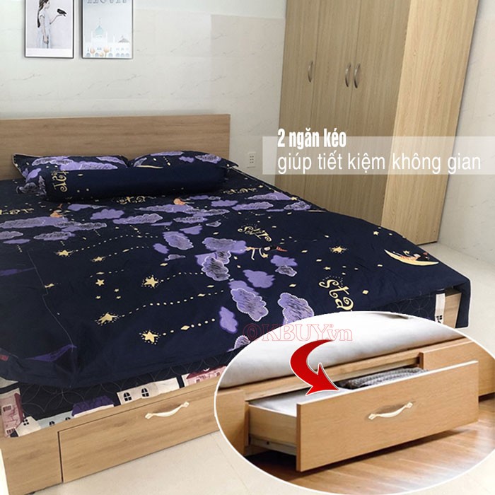 Giường ngủ gỗ công nghiệp MDF có 2 ngăn kéo ở cuối giường 1m8 x 2m