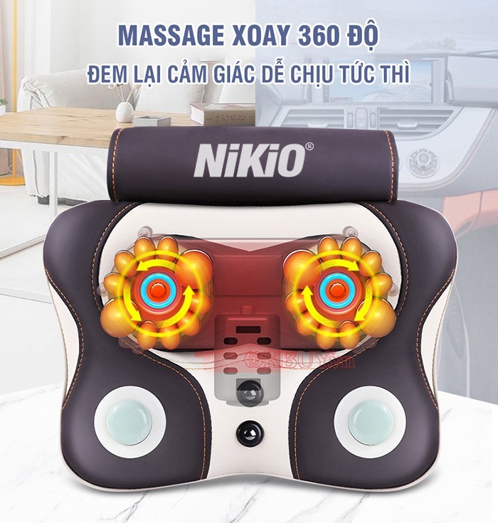 Gối massage hồng ngoại Nikio NK-136AC giúp giải tỏa căng thẳng