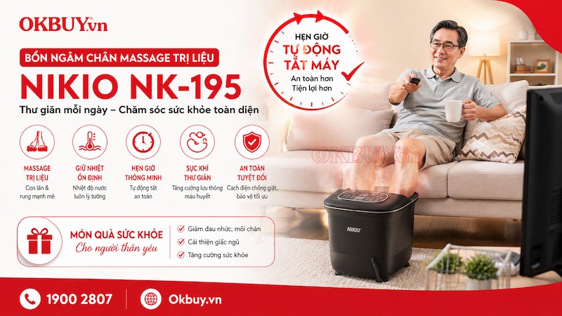 Bồn ngâm chân massage trị liệu Nikio NK-195 giúp thư giãn và chăm sóc sức khỏe tại nhà