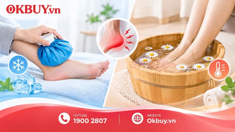 Chườm lạnh hoặc ngâm ấm chân khi bị đau gót chân