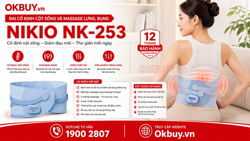 Đai cố định cột sống và massage lưng, bụng Nikio NK-253 