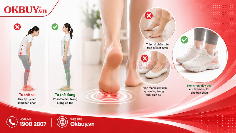 Điều chỉnh tư thế và thói quen đi lại giúp giảm đau gót chân