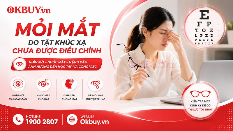 Mỏi mắt, nhức mắt và nhìn mờ có thể xảy ra khi tật khúc xạ chưa được điều chỉnh phù hợp