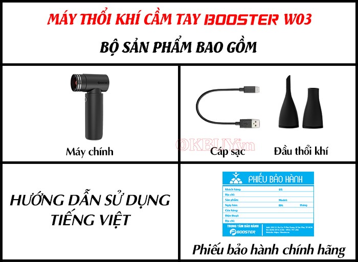 Bộ sản phẩm của máy thối khí cầm tay Booster W03