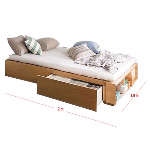 Giường ngủ có 2 ngăn kéo và kệ sách đuôi giường 1m8 x 2m_03