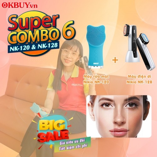 Combo 6 - Bộ sản phẩm chăm sóc da mặt toàn diện - Máy rửa mặt Nikio NK-120 và máy điện di tinh chất Nikio NK-128