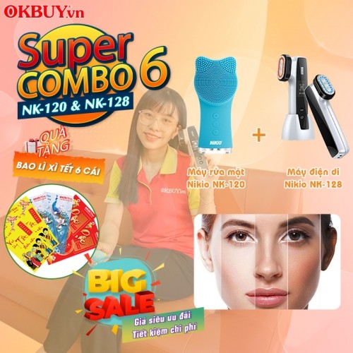 Combo 6 - Bộ sản phẩm chăm sóc da mặt toàn diện - Máy rửa mặt Nikio NK-120 và máy điện di tinh chất Nikio NK-128