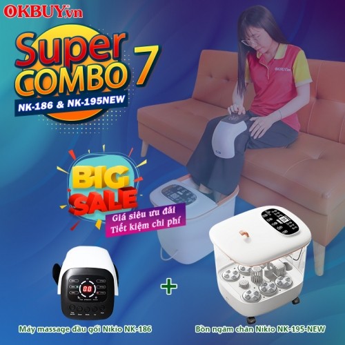 Combo 7 - Bộ sản phẩm chăm sóc sức khỏe đôi chân - Máy massage đầu gối Nikio NK-186 và Bồn ngâm chân Nikio NK-195 NEW