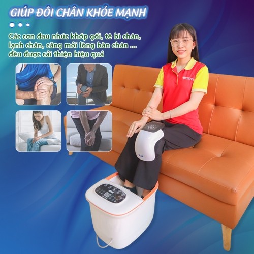 Bộ sản phẩm chăm sóc đôi chân - máy massage đầu gối Nikio NK-186 và bồn ngâm chân Nikio NK-195 new giúp đôi chân khỏe mạnh