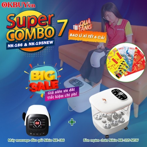 Combo 7 - Bộ sản phẩm chăm sóc sức khỏe đôi chân - Máy massage đầu gối Nikio NK-186 và Bồn ngâm chân Nikio NK-195 NEW