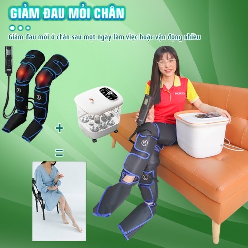 Bộ sản phẩm chăm sóc sức khỏe đôi chân - máy nén ép trị liệu Nikio NK-287 và bồn ngâm chân massage Nikio NK-195new giảm đau mỏi chân