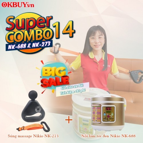 Combo 14 - Bộ sản phẩm chăm sóc sức khỏe toàn diện - Nồi làm tỏi đen Nikio NK-688 và súng massage giãn cơ toàn thân Nikio NK-273