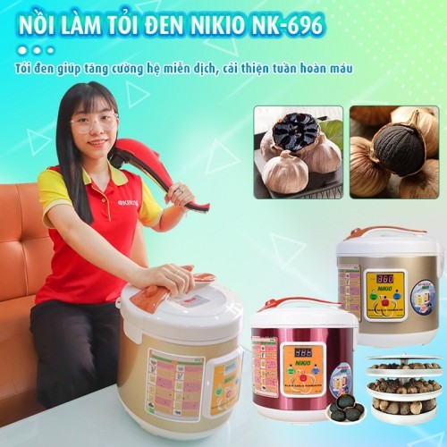Bộ sản phẩm chăm sóc sức khỏe - nồi làm tỏi đen Nikio NK-696 và máy massage cầm tay Nikio NK-178 với nồi tỏi đen tăng cường tuần hoàn máu
