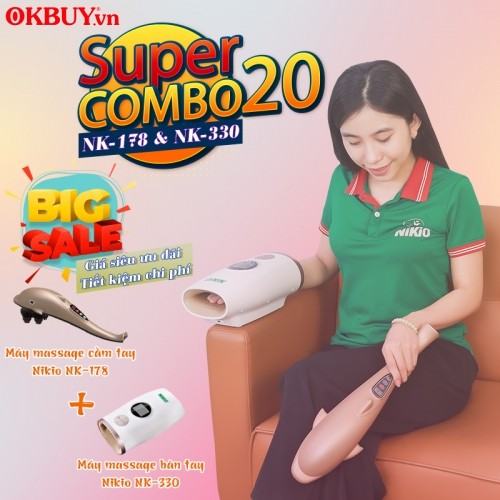 Combo 20 - Bộ sản phẩm giúp giảm đau nhức mỏi và tê bì chân tay nhanh máy đấm lưng cầm tay cá heo Nikio NK-178 và máy massage bàn tay Nikio NK-330