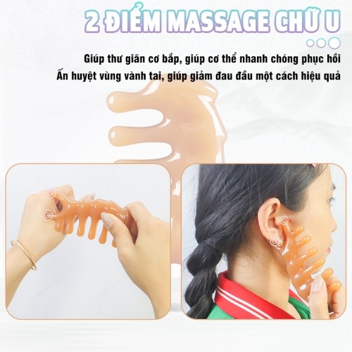 Lược massage đầu, chải cơ, ấn huyệt mũi, cổ vai gáy 2 điểm massage chữ UNikio NK-03C2