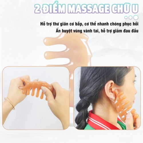 Lược massage đầu, chải cơ, ấn huyệt mũi, cổ vai gáy 2 điểm massage chữ UNikio NK-03C2