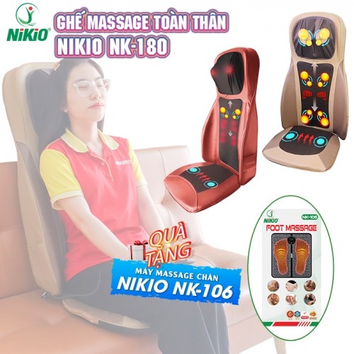 Ghế massage Nikio NK-180 - Màu đỏ, nâu - Dùng được trên ô tô