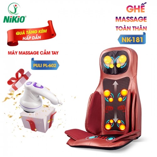 Ghế đệm massage ô tô nhiệt hồng ngoại cao cấp Nikio NK-181 - Giảm đau nhức lưng, mông, cổ vai gáy