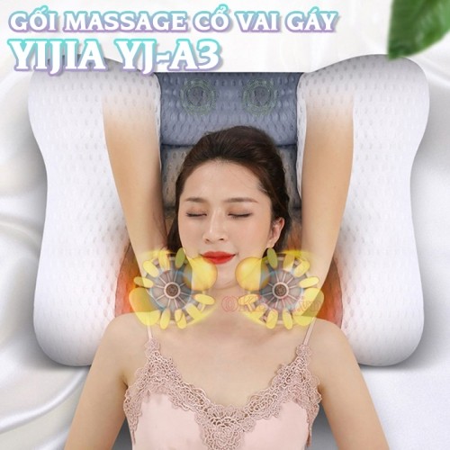 Gối massage nằm ngủ massage cổ vai gáy YIJIA YJ-A3 - Giảm đau nhức đốt sống cổ với bi xoay day ấn và nhiệt nóng