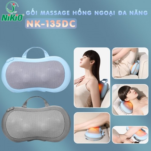 Gối Massage Đa Năng Nikio NK-135DC Có Pin Sạc Giảm Đau Mỏi Cổ Vai Gáy Và Toàn Thân Với 16 Bi Xoay Day Ấn