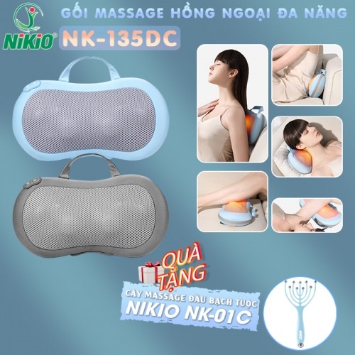 Gối Massage Đa Năng Nikio NK-135DC Có Pin Sạc Giảm Đau Mỏi Cổ Vai Gáy Và Toàn Thân Với 16 Bi Xoay Day Ấn