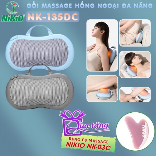 Gối Massage Đa Năng Nikio NK-135DC Có Pin Sạc Giảm Đau Mỏi Cổ Vai Gáy Và Toàn Thân Với 16 Bi Xoay Day Ấn