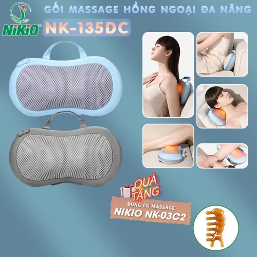 Gối Massage Đa Năng Nikio NK-135DC Có Pin Sạc Giảm Đau Mỏi Cổ Vai Gáy Và Toàn Thân Với 16 Bi Xoay Day Ấn